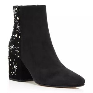 Sam Edelman Taft Embroidered Pearl Stud Suede Booties